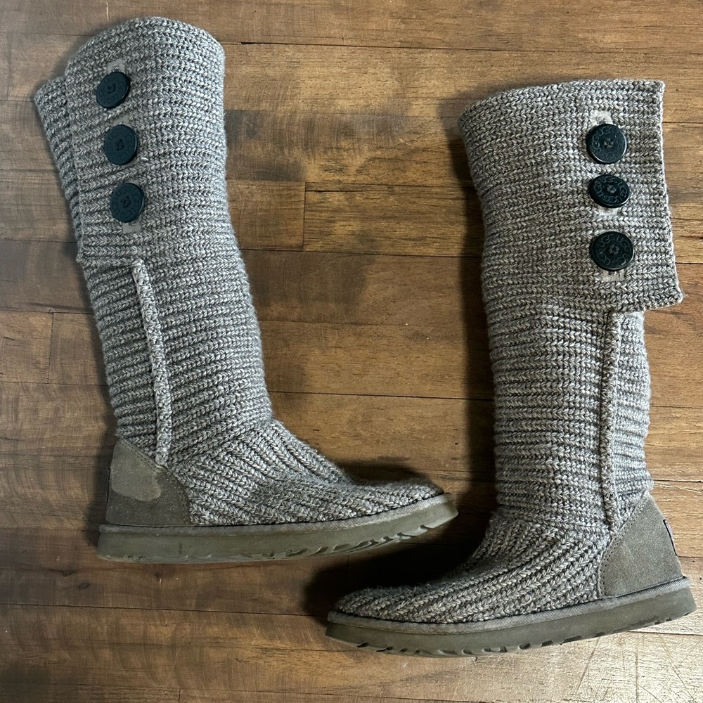 UGG Knit Button Boots - Gray/Tan Used
